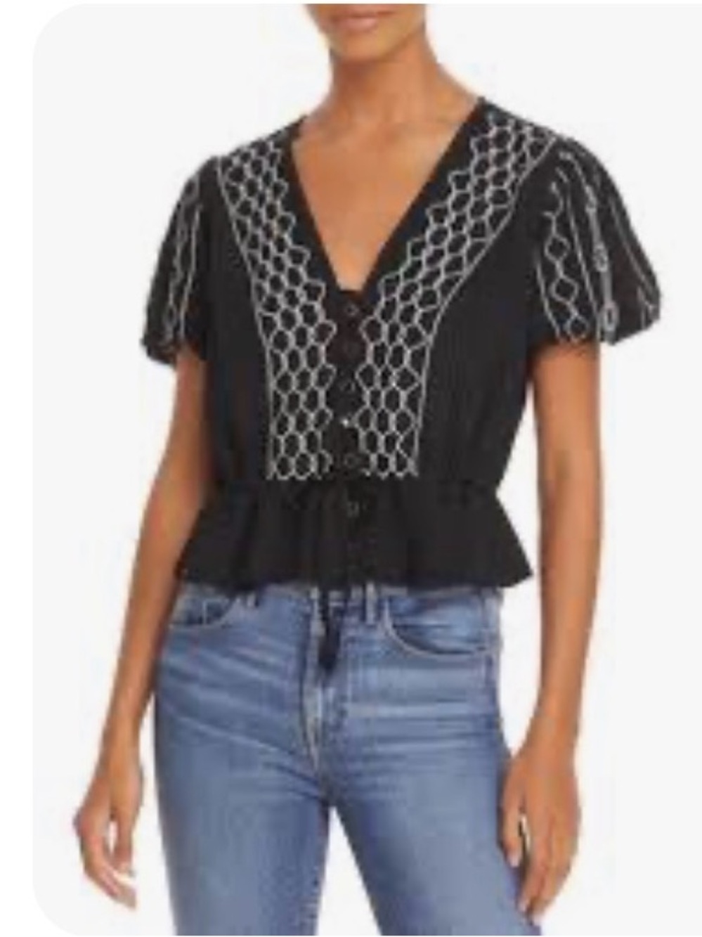 RAHI Marina Date Blouse Black White Embellished NWT New Medium